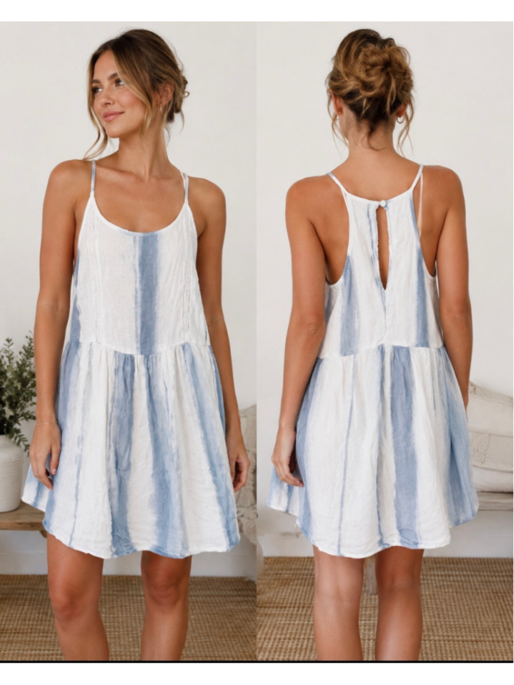 Women's Exist Mini Dress Size M White Blue Tie Dye Sleeveless